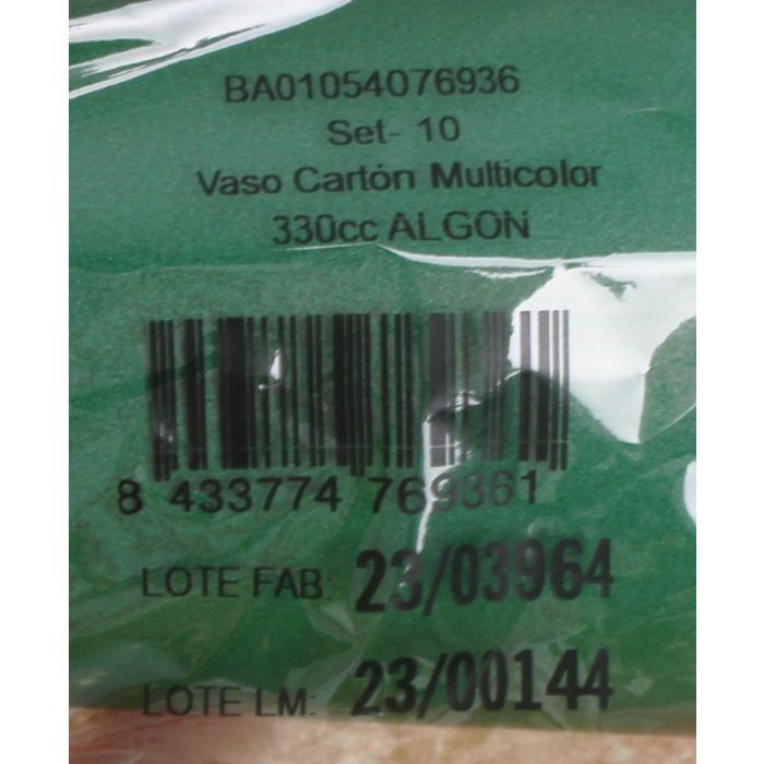 Algon Set 10 Vasos de Cartón Multicolor 330 cc (8 cm x 12 cm x 8 cm) (20 Unidades)