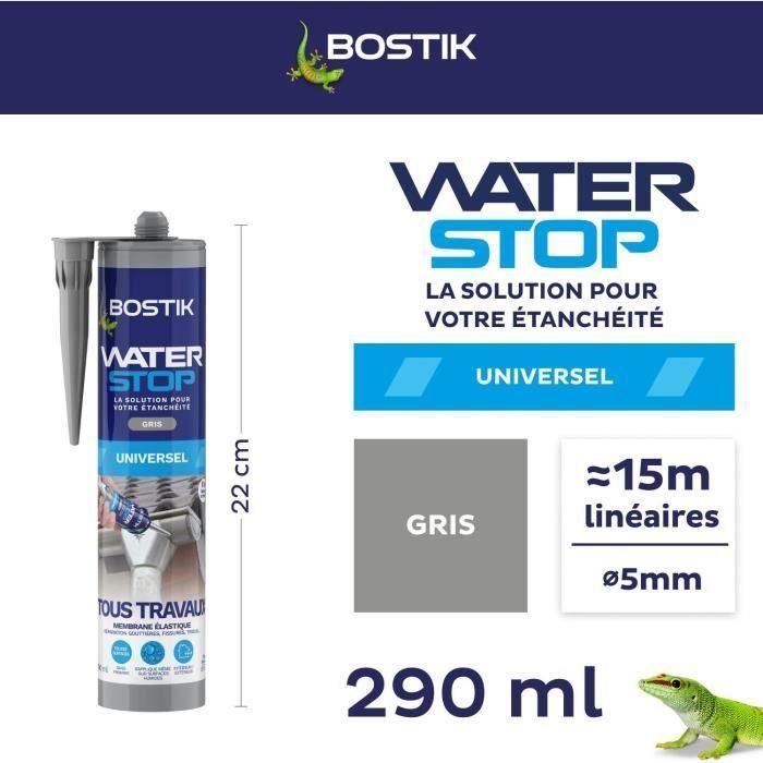 Membrana impermeabilizante - BOSTIK - Waterstop - Reparación de fugas - Cartucho de 290 ml - Gris 1