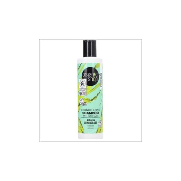 ORGANIC SHOP Champú Fortalecedor con Algas y Citronela Eco 280ml. Sin SLS, parabenos, siliconas para cabello más fuerte y sano