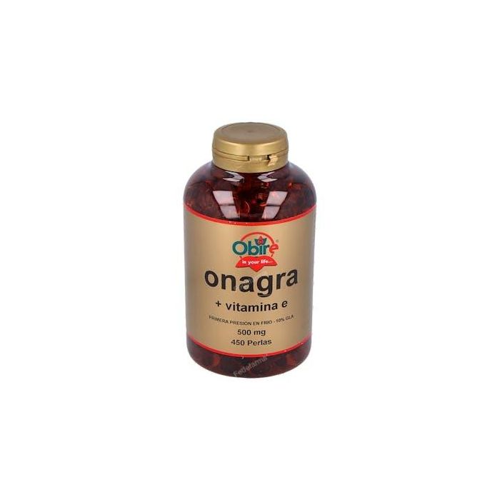 OBIRE Aceite de Onagra 500mg con Vitamina E, Ácido Gamma-Linolénico (GLA) Omega-6, Equilibrio Hormonal, 450 Perlas
