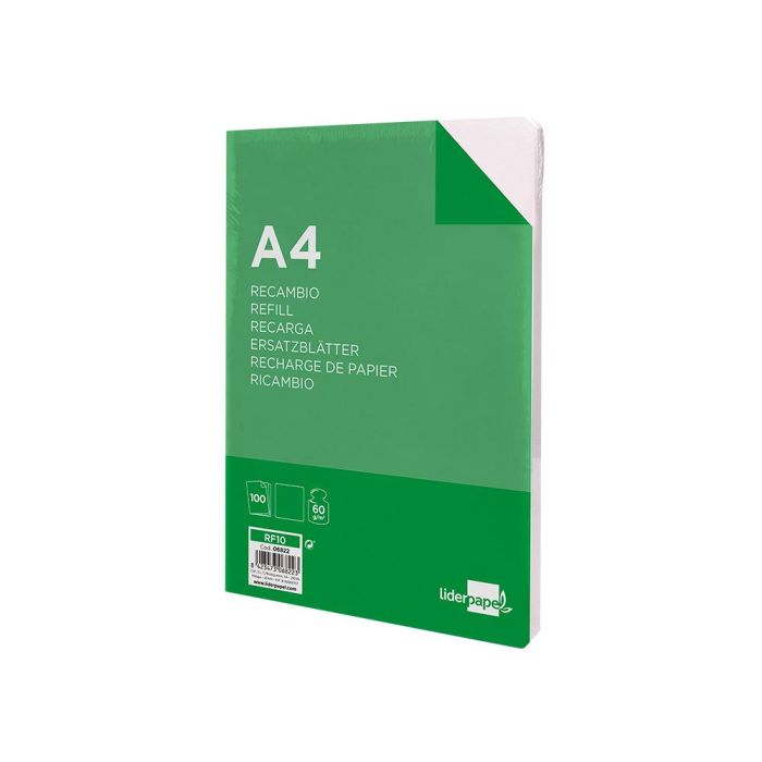 Recambio Liderpapel A4 100 Hojas 60 gr-M2 Liso Sin Margen 4 Taladros 2