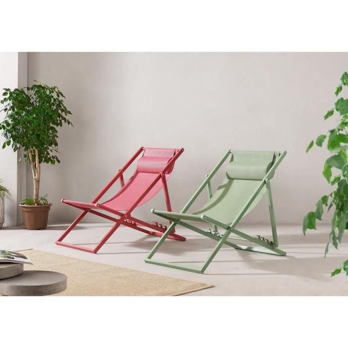 Tumbona PAROS - Estructura de acero - L 63 x P 104 x A 85 cm Verde caqui 3 Tumbona PAROS - Estructura de acero - L 63 x P 104 x A 85 cm Verde caqui 3
