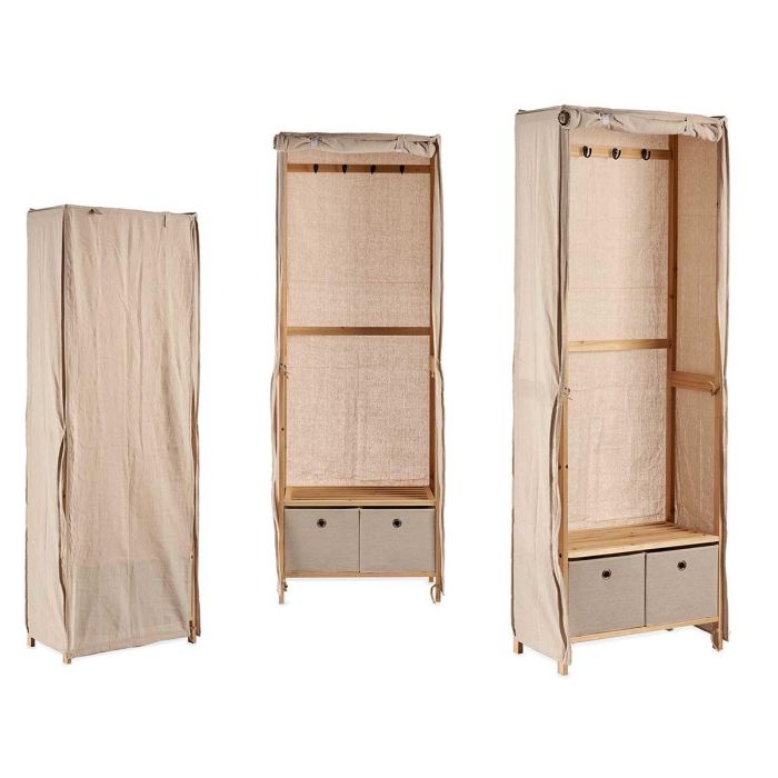 Perchero de Tela con 2 Cajones Natural Kipit 58x168x31 cm - Madera y Tela Beige (3 Unidades) Perchero de Tela con 2 Cajones Natural Kipit 58x168x31 cm - Madera y Tela Beige (3 Unidades)