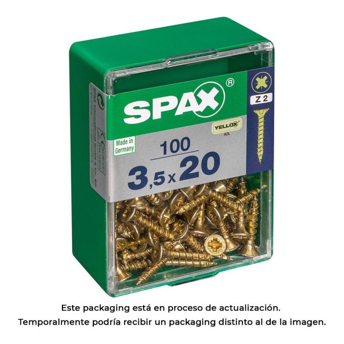 Spax Tornillo madera cabeza plana yellox 3,5x20mm, rosca completa, ranura en cruz z2, 4cut, 100 unid. - 4081020350202 Spax Tornillo madera cabeza plana yellox 3,5x20mm, rosca completa, ranura en cruz z2, 4cut, 100 unid. - 4081020350202