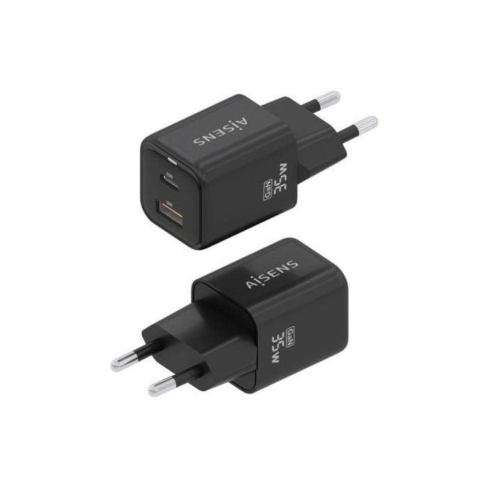 AISENS - CARGADOR GaN 35W, 1xUSB-C PD3.0 QC4.0, 1xUSB-A QC3.0, NEGRO 1