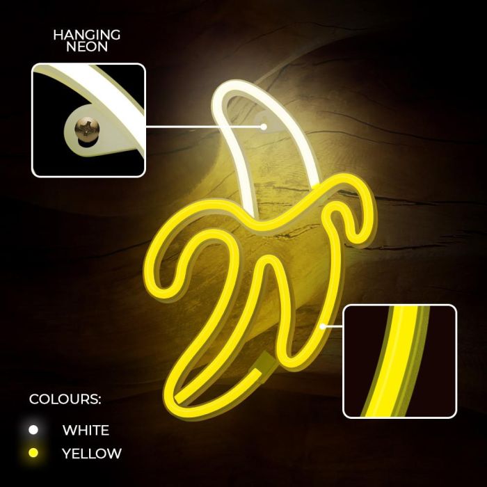 Forever Lámpara Neón LED Decorativa Banana, Iluminación Blanco/Amarillo, Funciona con Pilas AA o USB