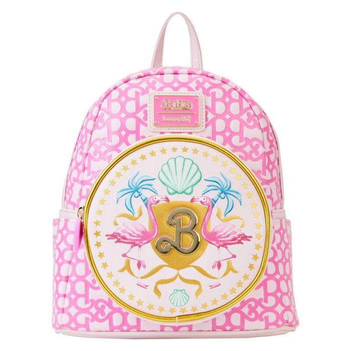 Loungefly Mochila Barbie con Logo Dorado de Piel Vegana 25cm - Herrajes Metálicos y Detalles Estampados