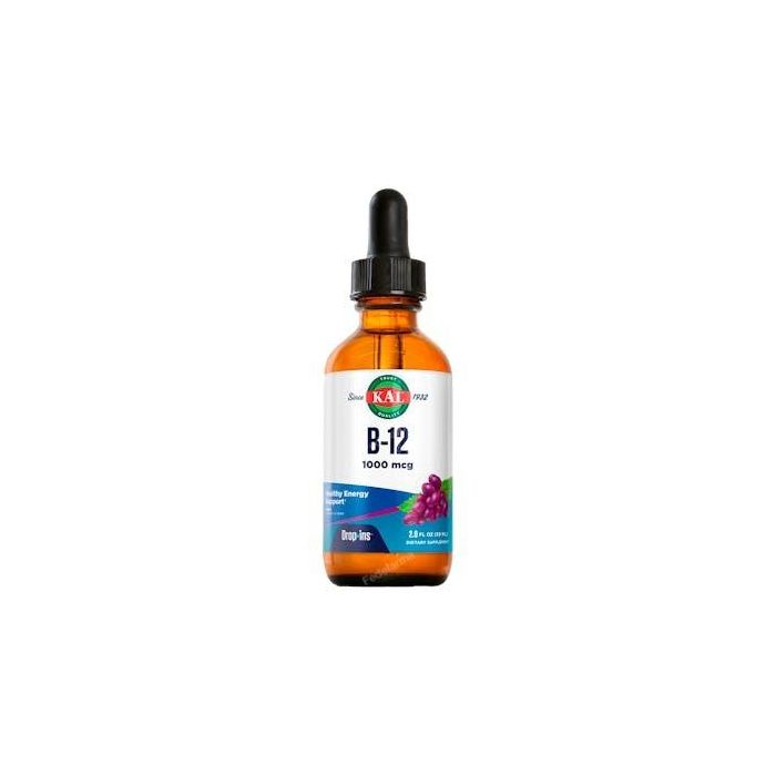 KAL Vitamina B12 Líquida 1000mcg. Cianocobalamina 53ml. Sabor Uva. Ideal para Veganos y Embarazadas