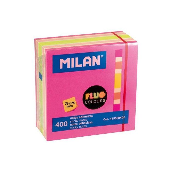 Milan Cubo de Notas Adhesivas 400 Hojas 76x76 mm Colores Surtidos Fluor