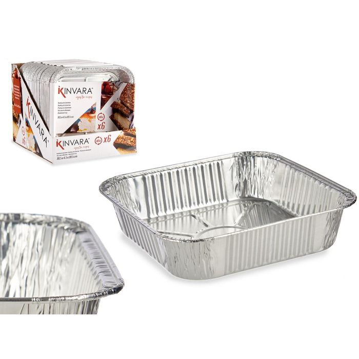 Kinvara - Set de 6 Bandejas de Horno Cuadradas de Aluminio 20.5 x 20.5 x 6 cm - Plata (24 Unidades)