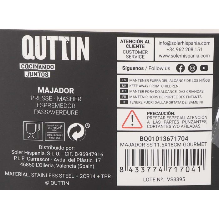 Majador de acero inoxidable 11.5x18 cm Gourmet Qutti (12 Unidades) 7 Majador de acero inoxidable 11.5x18 cm Gourmet Qutti (12 Unidades) 7