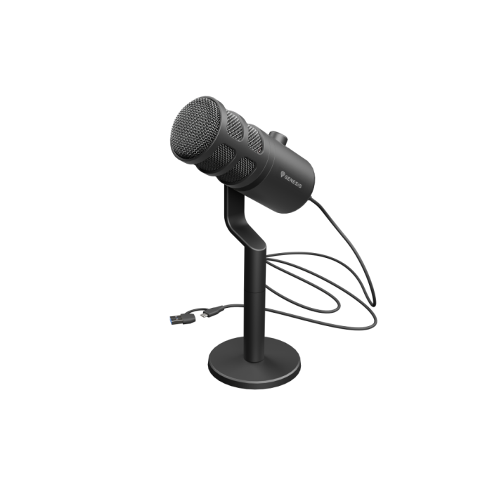 GENESIS Radium 350D Micrófono Dinámico USB para PC, ideal para Podcasts y Streaming, con Filtro Antipop Integrado y Control de Volumen Negro