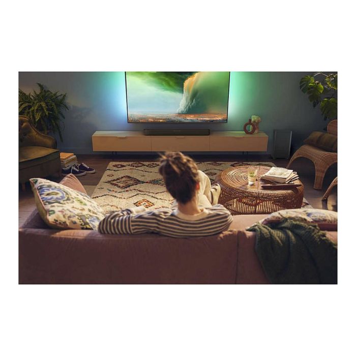 Philips TAB5309/10 Soundbar 2.1 con Subwoofer Inalámbrico, 120W, Dolby Digital/DTS, Bluetooth 5.3, HDMI ARC, Modos Ecualizador, para TV/Cine/Música - Negro