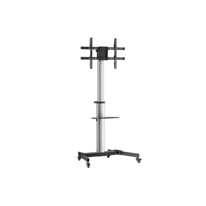 AISENS - SOPORTE DE SUELO CON RUEDA, BANDEJA PARA DVD PARA MONITOR/TV 50KG DE 37-86, NEGRO-PLATA