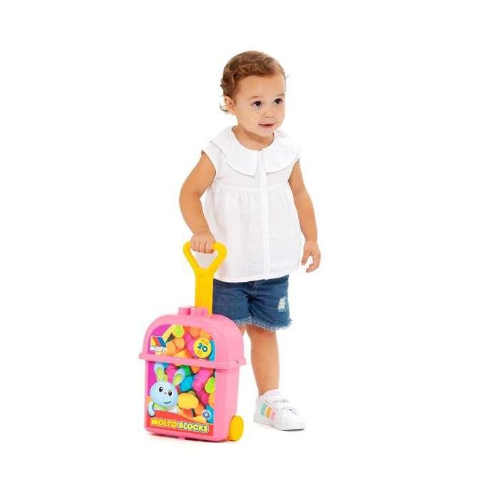 Carrito maleta trolley rosa con 20 bloques. 3 Carrito maleta trolley rosa con 20 bloques. 3