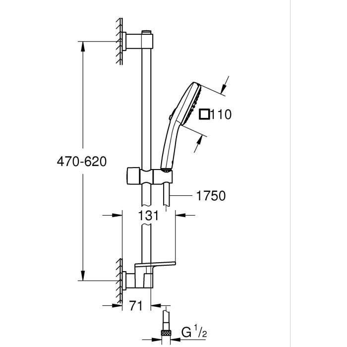 GROHE Vitalio Comfort 110 26929001 GRO4005176767685 - Set de Ducha con Rociador de 2 Chorros, Barra, Flexo y Estante - Ahorro Agua Cromo 3