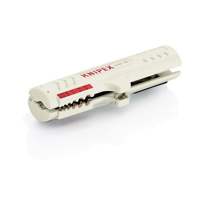 Knipex 16 65 125 SB - Herramienta pelacables para datos, 125 mm, capacidad de pelado 4.5-10 mm, Gris