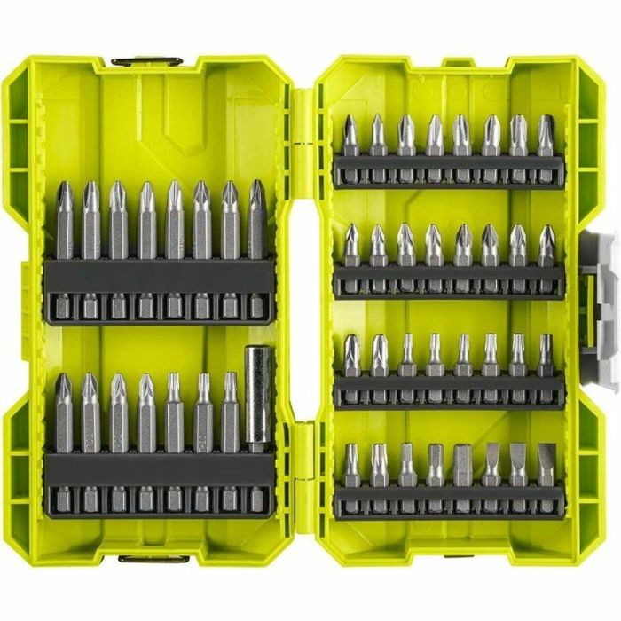 Ryobi Caja a Prueba de Golpes con 48 Accesorios de Atornillado: 32 Puntas 25mm, 15 Puntas 50mm SL/PH/PZ/HEX/T y Portapuntas