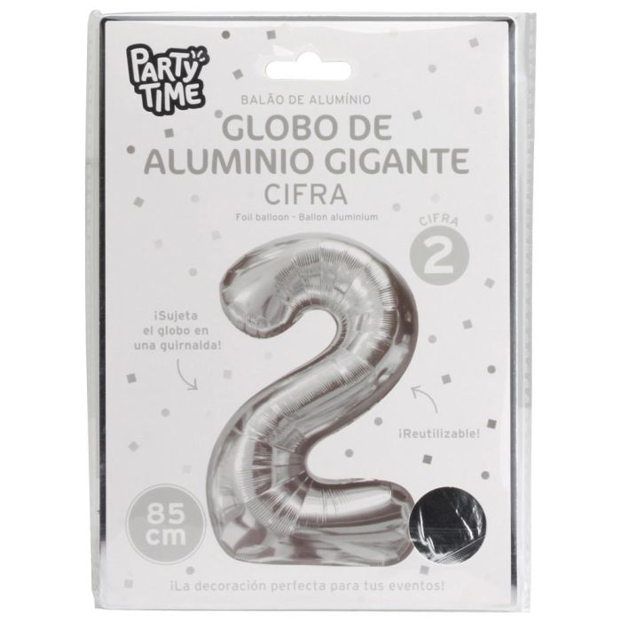 Globo Cifra Plateado Party Time altura 85 cm  1