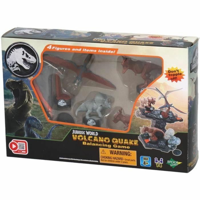 Epoch Jurassic World Volcano Quake: Juego de Equilibrio con Dinosaurios en Plataforma y Dados - ¡Sé el Último en Mantenerlos y Gana!