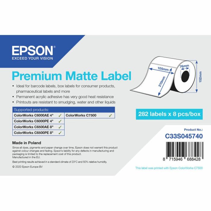 Etiquetas para Impresora Epson C33S045740 Ø 76,2 mm (1 unidad) (18 Unidades)