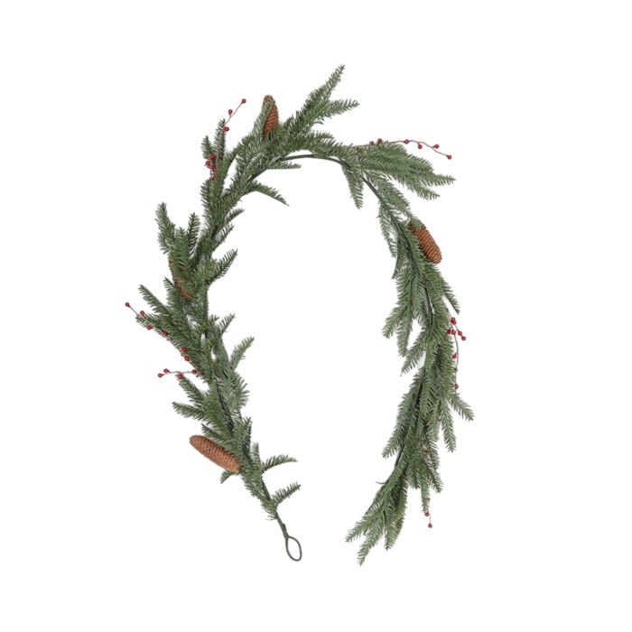 DKD Home Decor Guirnalda de Navidad Alpina Verde Marrón 200cm PVC con 35 LEDs y Piñas (Pack de 2)