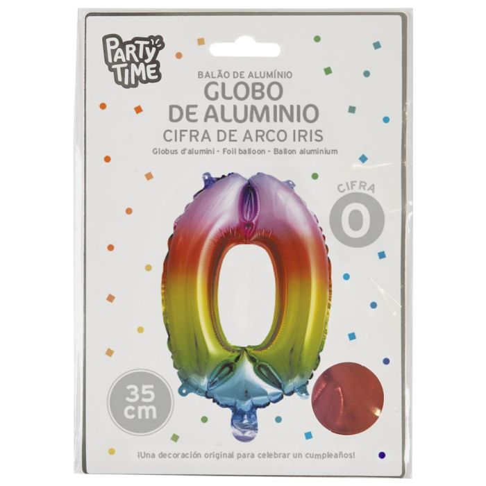 Globo Cifra 0 Arco Iri Party Time altura 35 cm  1