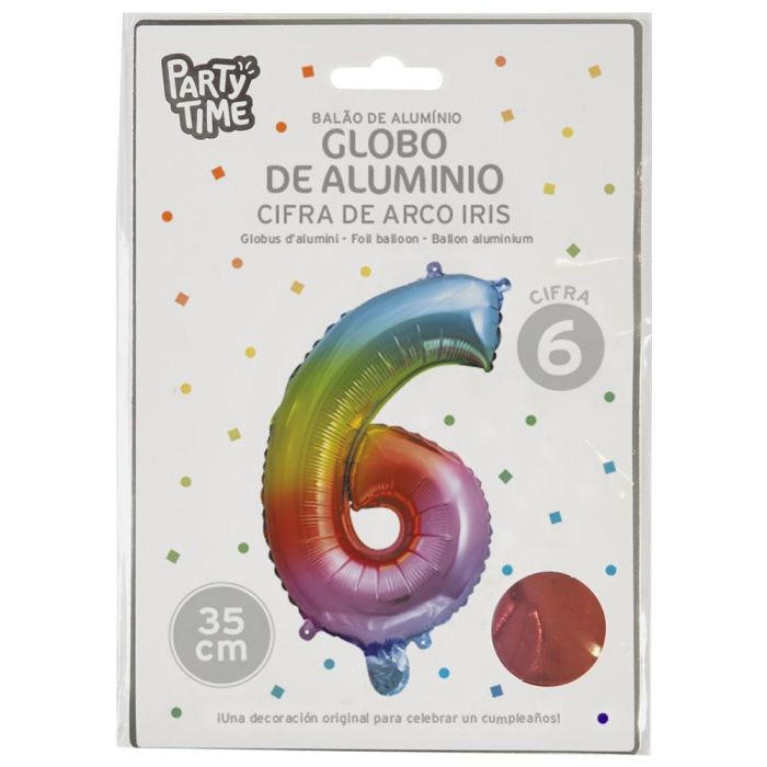 Globo Cifra 6 Arco Iri Party Time altura 35 cm  1