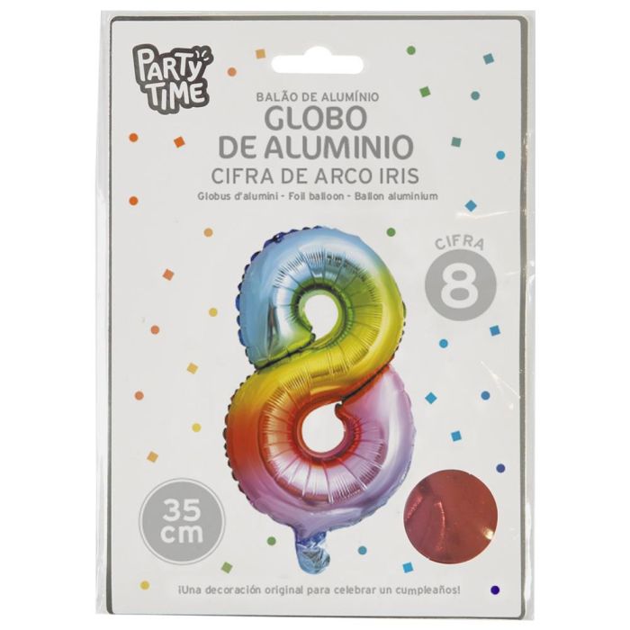 Globo Cifra 8 Arco Iri Party Time altura 35 cm  1