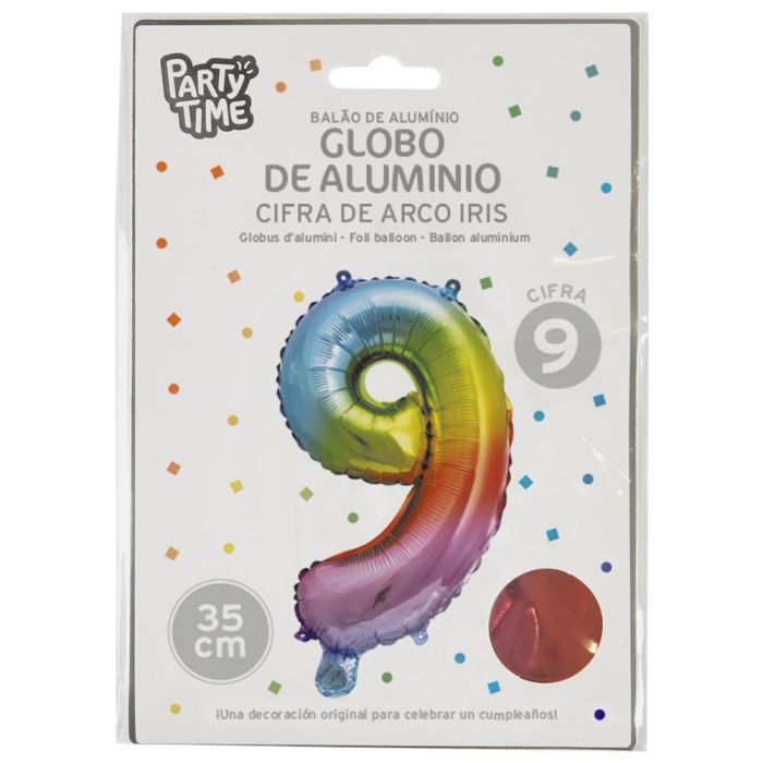 Globo Cifra 9 Arco Iri Party Time altura 35 cm  1