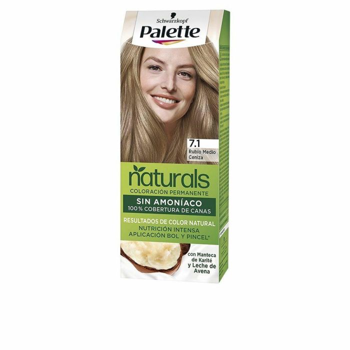 Palette #7.1 Tinte de Pelo Coloración Permanente Naturals Color Creme Rubio Medio Ceniza Sin Amoniaco con Aceite de Argán 1 unidad