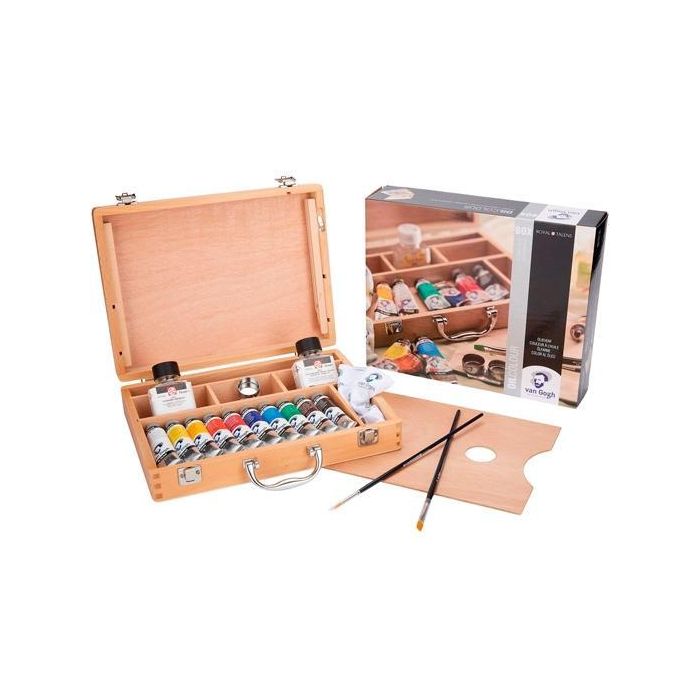 Talens Van Gogh Set Básico Caja De Madera 10 Tubos De 40 mL Pinturas Al Óleo + Accesorios C-Surtidos