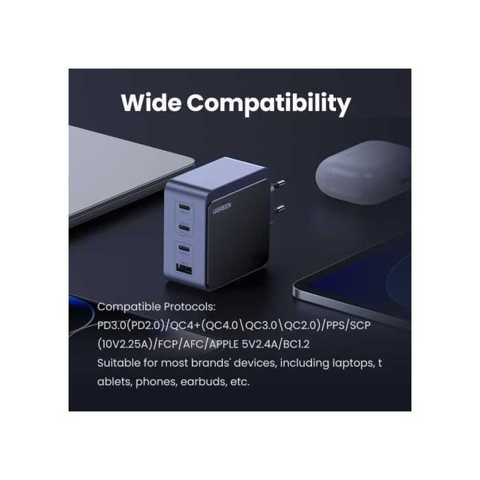UGREEN Cargador Nexode S 100W 4 Puertos GaN Rápido Gris 35043 para Portátil, Teléfono Móvil, Tabletas UGREEN Cargador Nexode S 100W 4 Puertos GaN Rápido Gris 35043 para Portátil, Teléfono Móvil, Tabletas