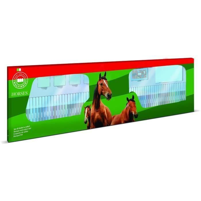 Caja para colorear - MULTIPRINT - 18895 - 60 rotuladores 4 sellos Caballos