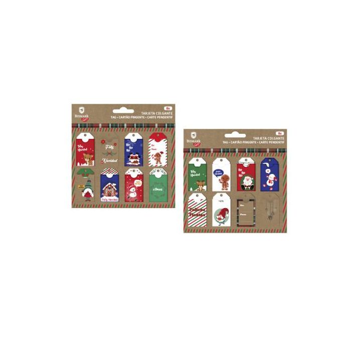 Bismark 332872 Set 8 Tarjetas Colgantes Navidad 6x3 cm para Regalos con Cuerda