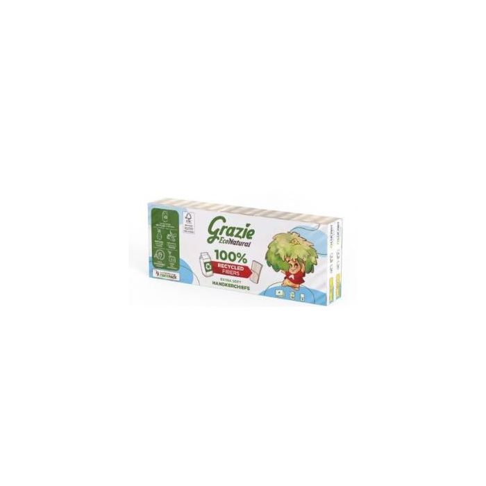 GRAZIE NATURAL Pañuelos de Bolsillo 10 Uds Bio - 100% orgánico y reciclado, suaves, resistentes y super absorbentes
