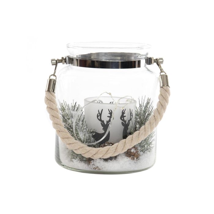 DKD Home Decor Decoración Luminosa LED para Navidad Alpina con Reno y Piñas, Blanco, 14.5x17x14.5 cm, Pack de 2 Unidades
