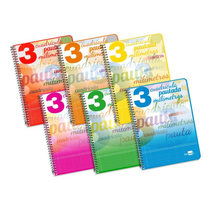 Cuaderno Espiral Liderpapel Cuarto Pautaguia Tapa Blanda 40H 75 gr Cuadro Pautado 3 mm Con Margen Colores Surtidos 10 unidades 1