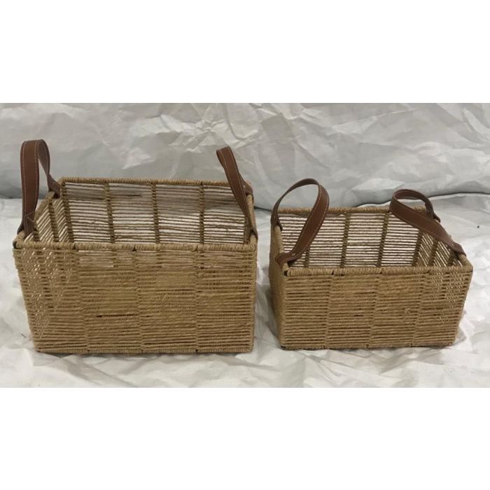 Cesta Balines DKD Home Decor Marron Natural 27 x 33 x 36 cm Set de 2