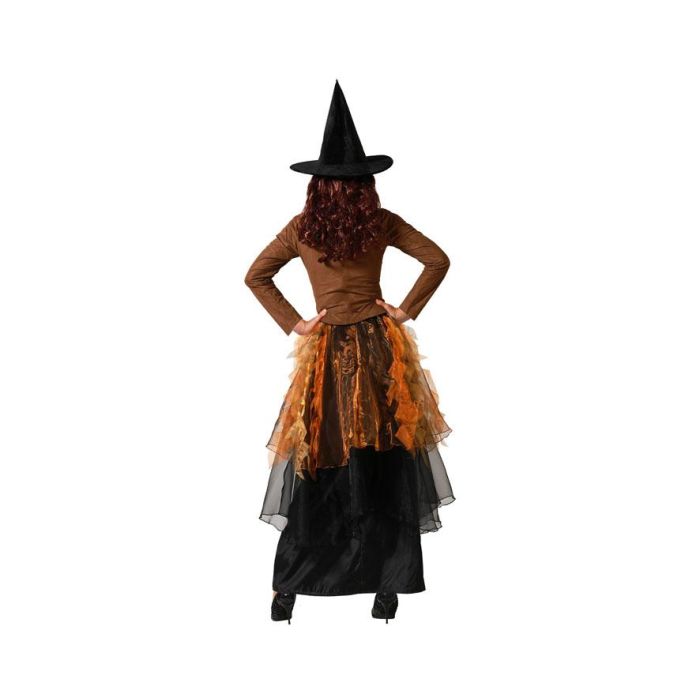 Disfraz Bruja Marrón para Mujer Adulta, Vestido con Falda de Tul Multicolor, Sombrero y Lazo. Ideal Halloween, Talla XS-S. 2
