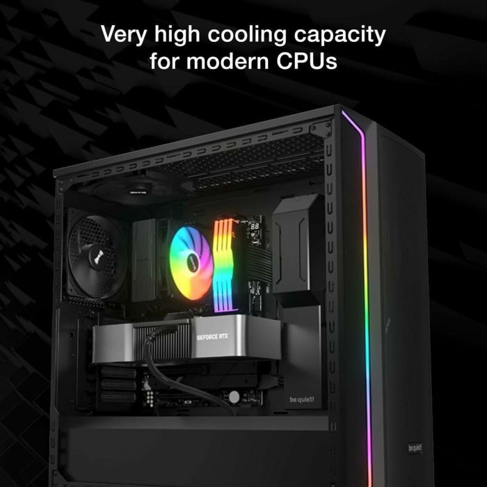 be quiet! Pure Rock 3 LX - Disipador de CPU de aire, 4 tubos de calor, 120mm PWM, TDP 190W, compatibilidad LGA 1851/1700/1200 & AM5/AM4, iluminación LED multicolor, Negro