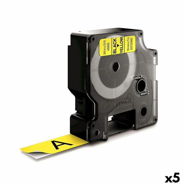 Cinta Laminada para Rotuladoras Dymo D1-19 45808 LabelManager™ Negro Amarillo (5 Unidades)