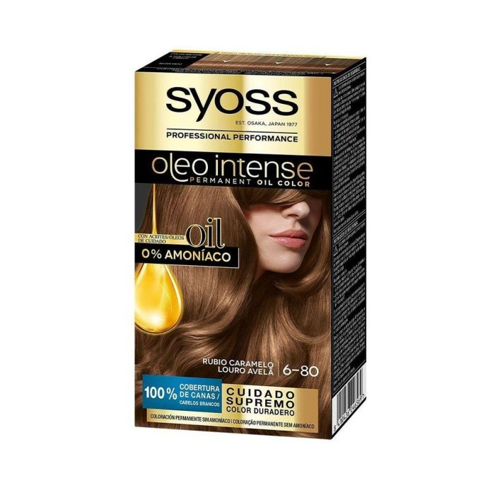 Syoss #6.80 Tinte de Pelo Oleo Intense Sin Amoniaco Rubio Caramelo Permanente con Aceites Nutritivos, 5 Piezas