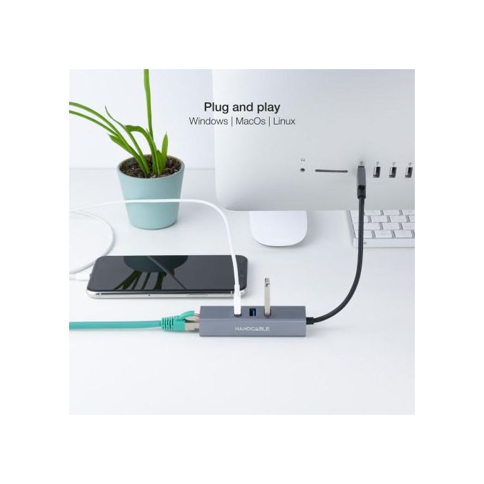 Nanocable Conversor USB 3.0 a Ethernet Gigabit + 3XUSB 3.0, 10.03.0407, Aluminio Gris