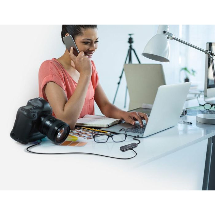 D - link Hub USB Tipo C 6 Puertos Gris Lector de Tarjetas SD MicroSD USB 3.2 Gen 1