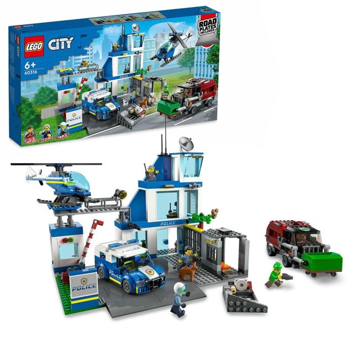 LEGO 60316 Comisaría de Policía de la Ciudad, Set de Construcción para Niños y Niñas +6 Años, Incluye Coche de Juguete, Camión de Basura y Helicóptero 1