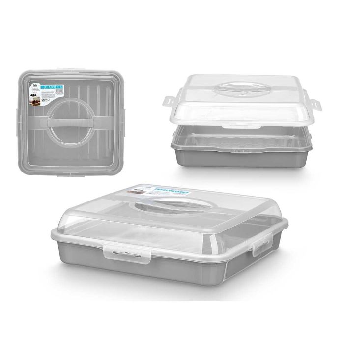 Portatarta Cuadrado Asa Gris Leknes 35x10.5x35 cm, Plástico PP (12 Unidades) Portatarta Cuadrado Asa Gris Leknes 35x10.5x35 cm, Plástico PP (12 Unidades)