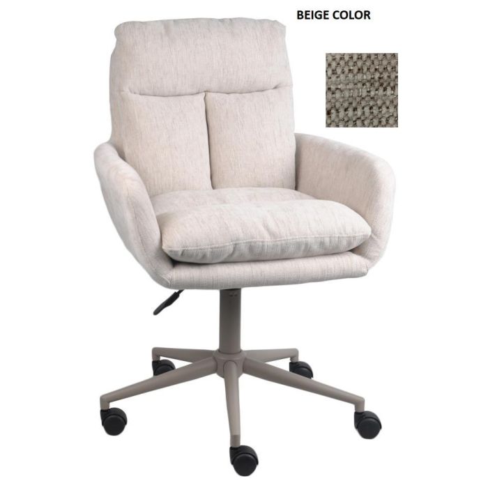 DKD Home Decor Silla de Oficina Home Office de Poliéster y Metal Beige con Ruedas 65 x 88 x 60 cm