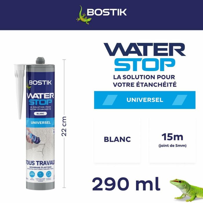 Bostik Waterstop Membrana Impermeabilizante para Reparación de Fugas, Cartucho 290 ml, Blanco 1