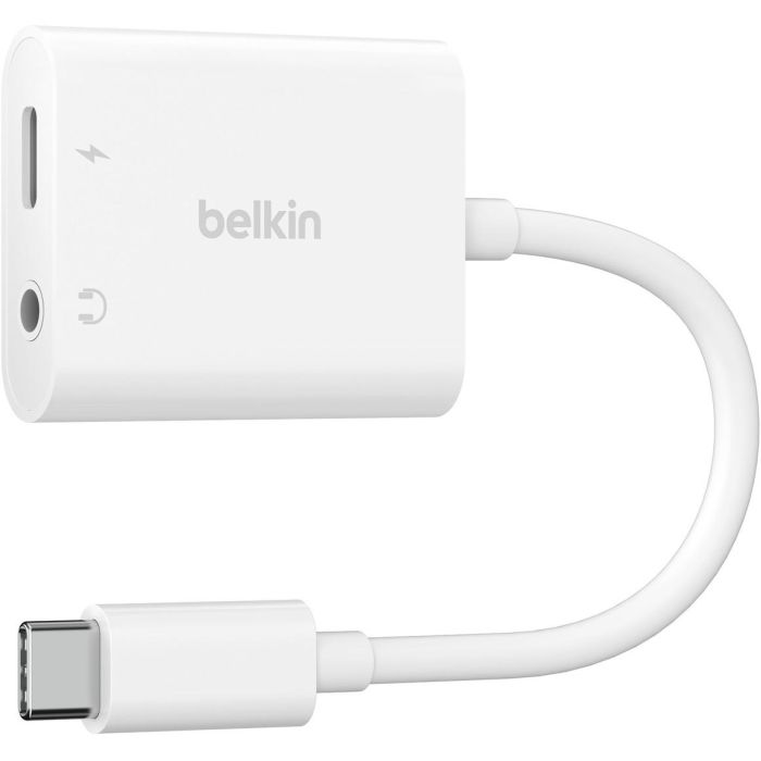 Belkin NPA004BTWH Adaptador de Audio y Carga USB-C a 3.5mm Jack y USB-C, 60W, Blanco, Certificado Qi 0 Belkin NPA004BTWH Adaptador de Audio y Carga USB-C a 3.5mm Jack y USB-C, 60W, Blanco, Certificado Qi 0